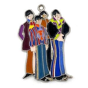 Vintage BEATLES Silver Tone Enamel Pendant Signed 2006 Subafilms Ltd